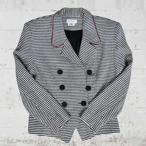 80s Vintage Ann Taylor White Black Double Breasted Crop USA Made Blazer Size 8